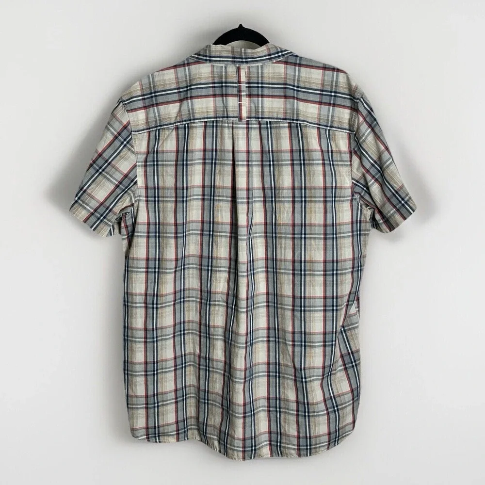 The‎ North Face Men's XL Plaid Button Up Shirt Short Sleeve Beige Navy